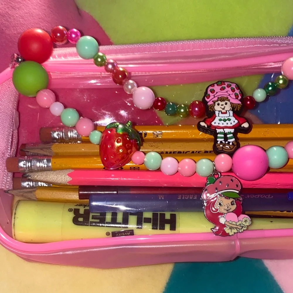 Pencil case beaded with Strawberry Charm